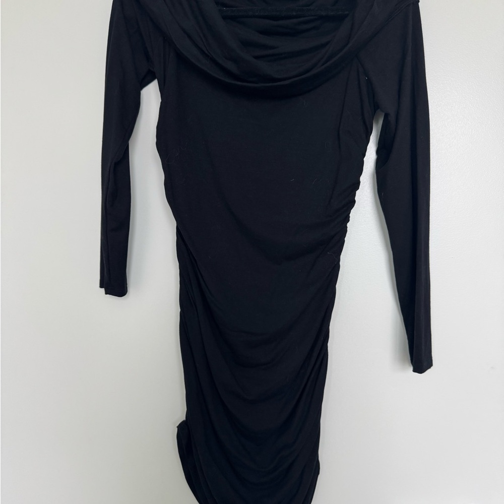 NWOT Reformation Black Long-Sleeve Ruched Draped Dress